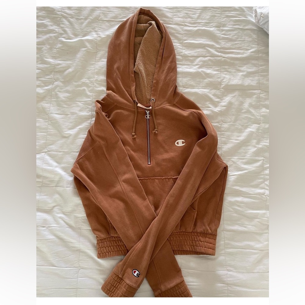 Champion Rust Brown Half-Zip Hooded Sweatshirt